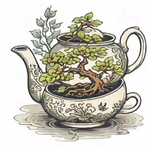 Bonsai Tree Growing Out Of Teapot