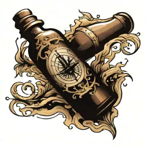 Ship In Bottle And Compass Intertwined
