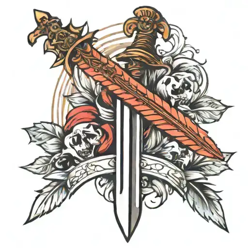 Sword With Feather Behind It