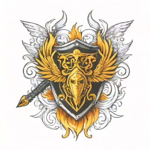 Shield With Crossed Swords On Phoenix Wings