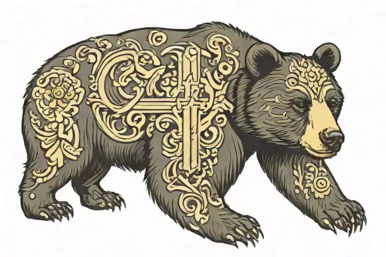 Black Bear With An Orthodox Cross On Its Forehead