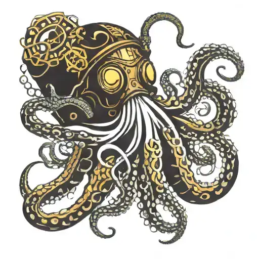 Deep Sea Diver And An Octopus