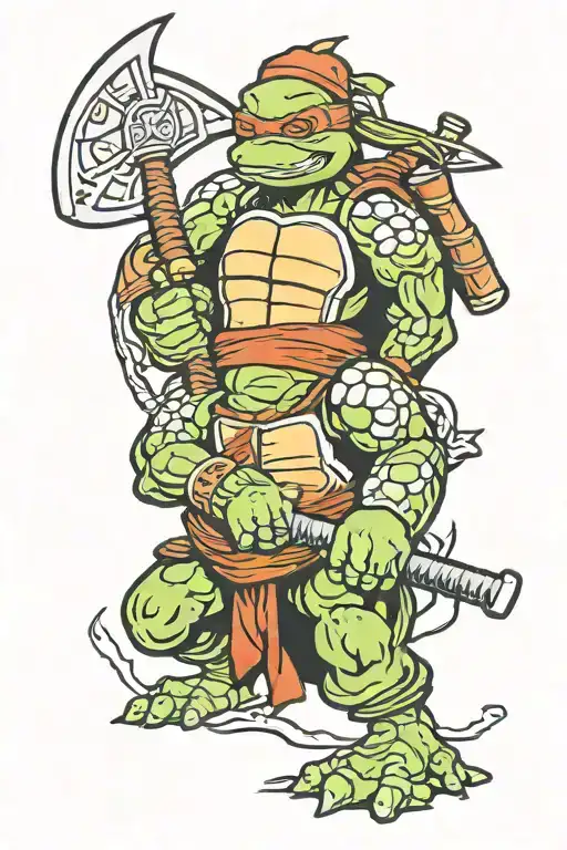 Angry Ninja Turtle Rafael In Battle Axe