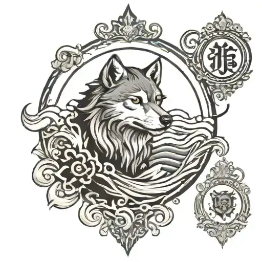 Christopher Family Crest With Waves Ying Yang And A Wolf