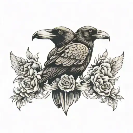 Full Neck Tattoo With Raven And Other Illustrations