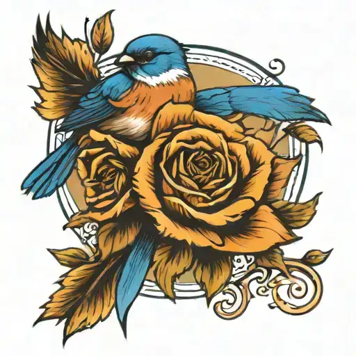 Bluebird With Roses