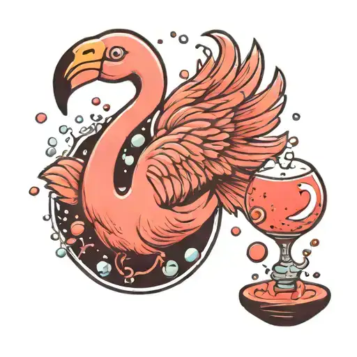 Skateboarding Flamingo Blowing Bubbles Holding