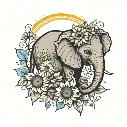 Girl Elephant With Sunflower With Evelyn Aracely