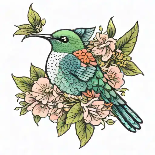 Hummingbird And Flowers Blooming