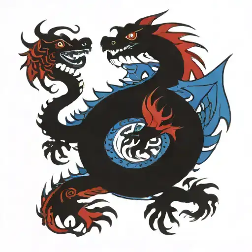 Red And Blue Twin Dragons Japaness Yakuza