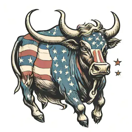 Bull With American Flag In Background