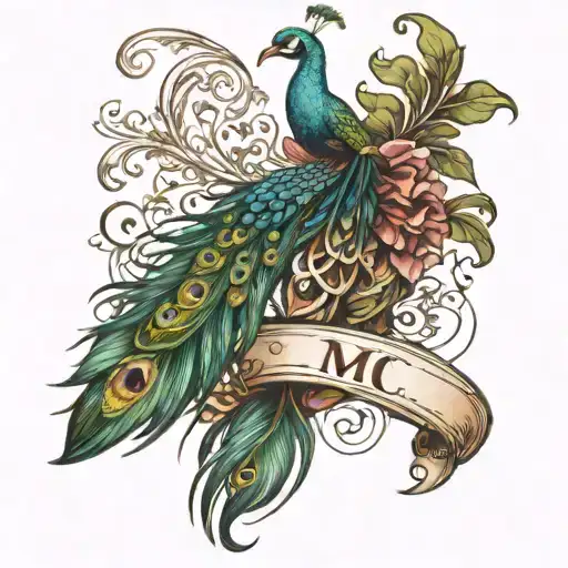 Peacock Feather With Flute And Letter M