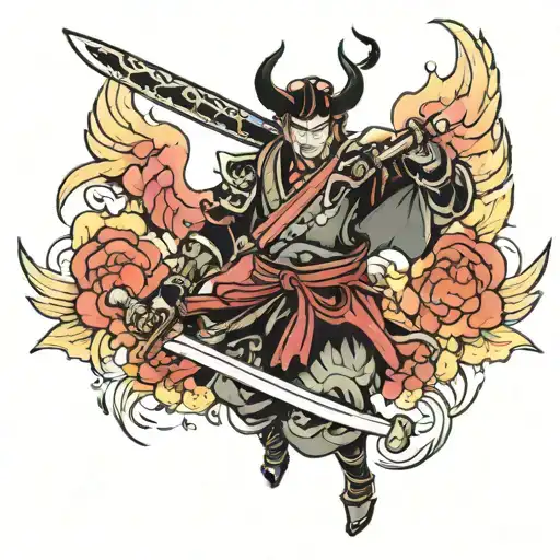 A Samurai With A Angle And Demon Wing