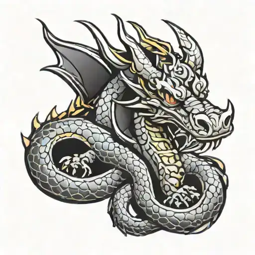 Black Dragon Wrapped Around A Dog Paw Print With A Color