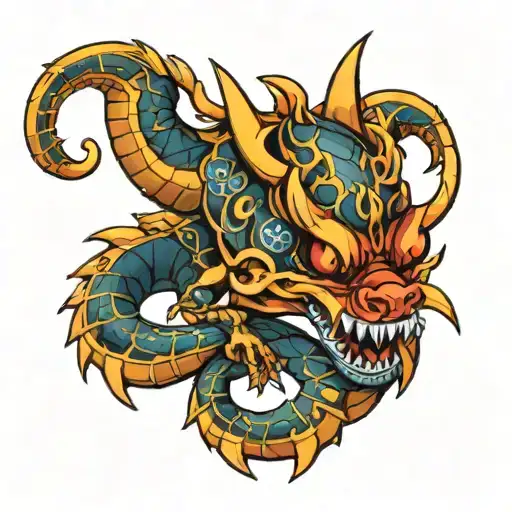 Midevil Dragon Wrapped Around A Dog Paw Print With A Color