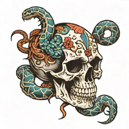 Skull And Snake Coiled