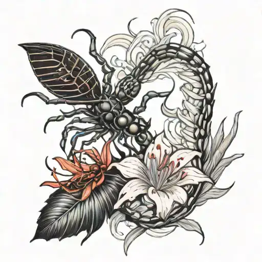 Centipede And Red Spider Lily