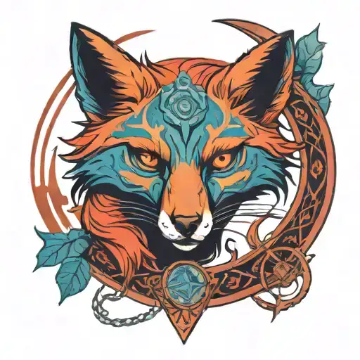 Ouroboros Fox Tarot Devil In Red And Blue Tones