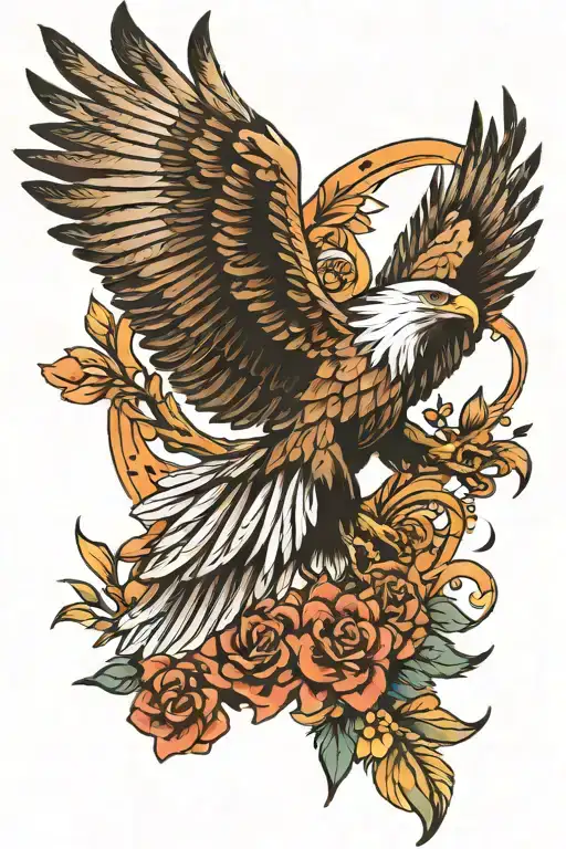 Native American Style Eagle Flying With Flowers Intertwined