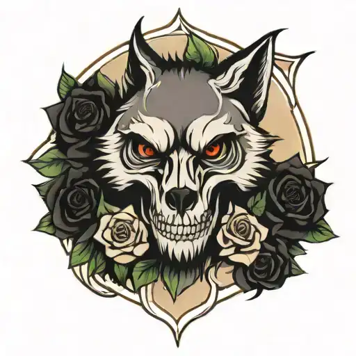 Skull Roses And Wolf