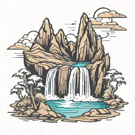Mountains Into Waterfall With Desert