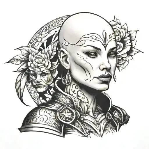 Bald Warrior Woman Portrait Style