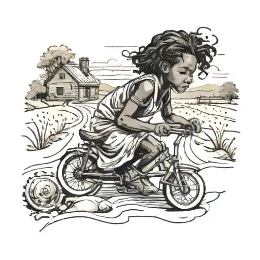 A Young Black Girl Playing In The Road In The Countryside