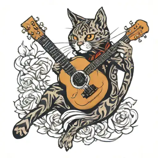 Powe Cat Playing A Guitar