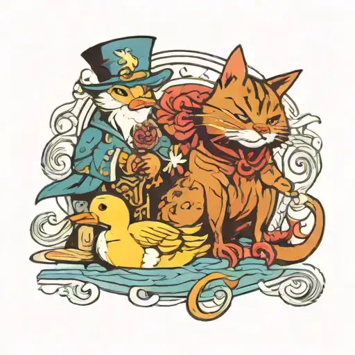 A Duck And A Cat Playing