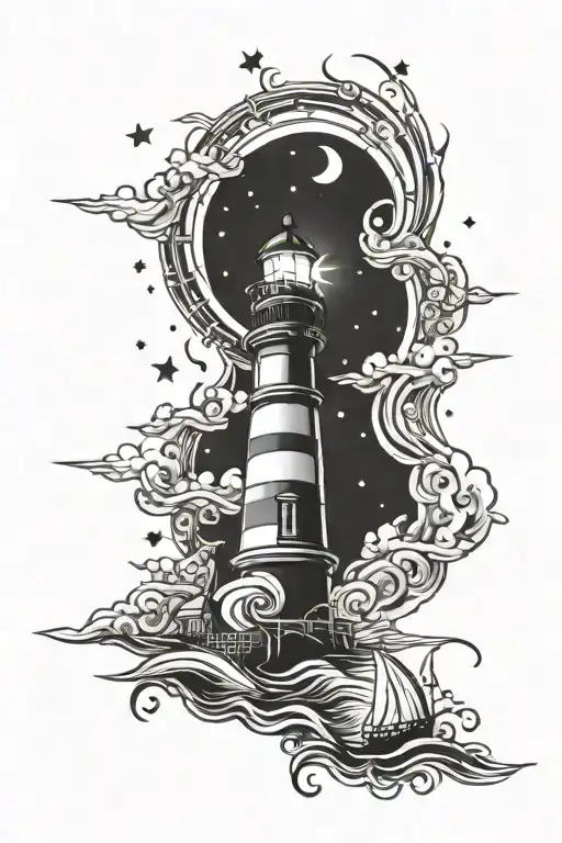 Lighthouse With Stars And Moon