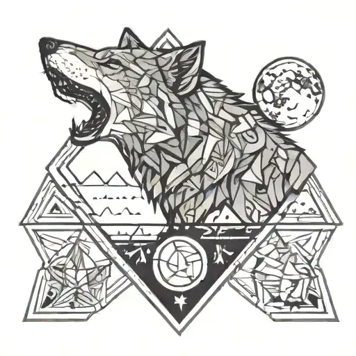 Geometrical Wolf Howling At The Moon