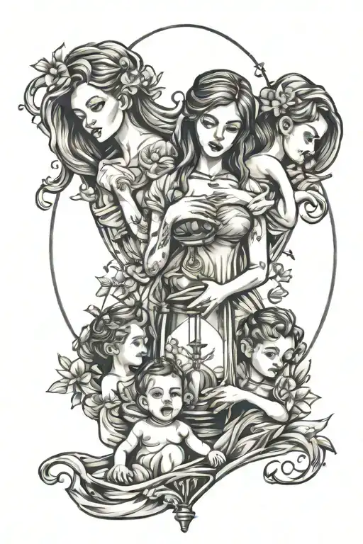 Mother With Two Kids In Hour Glass