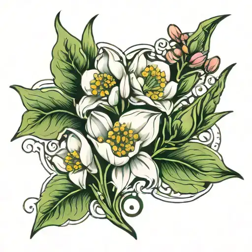 Snowdrop Flower Poppy And Rose Intertwined