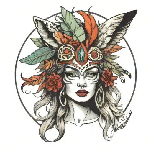 Woman's Face With Animal Headdress