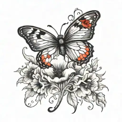 Poppy Flower Surrounded By Butterflies With The Initial A Hidden