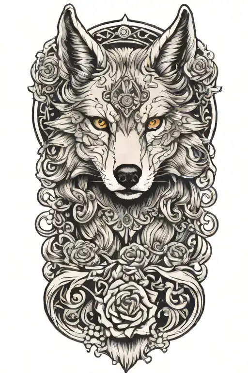Alluring Full Nude Tattood Girl Wolf Head
