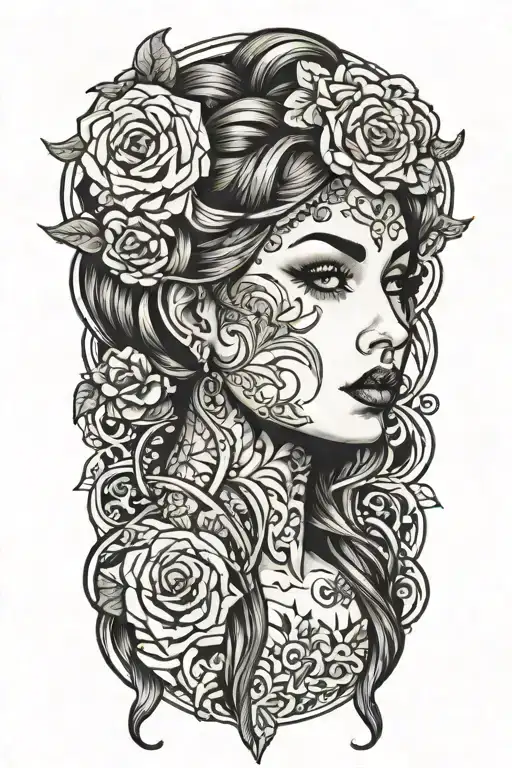 Alluring Full Nude Tattood Girl Head