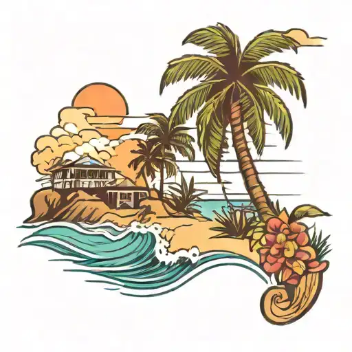 Beach Scene With Palm