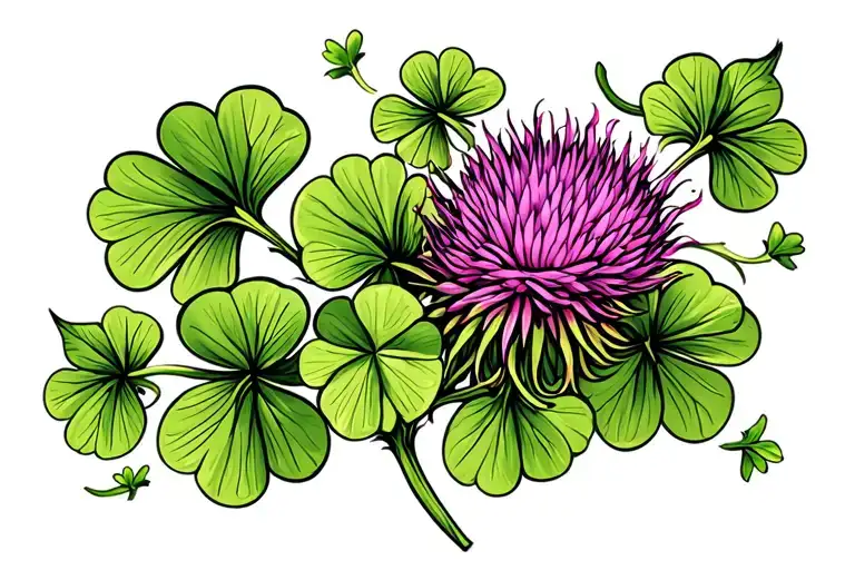 Scottish Thistle With Clover Intertwined