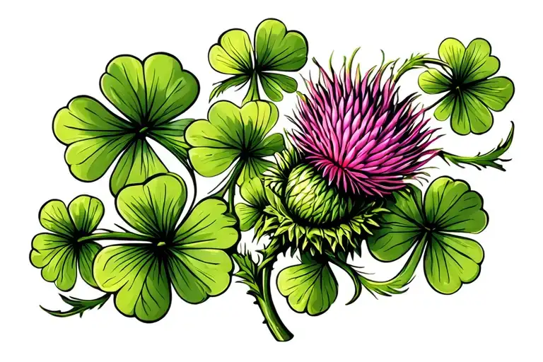 Scottish Thistle With Clover Intertwined