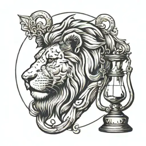 A Lion Head Profile Holding With An Amphora Who Spill Water Around Scale Of Justice