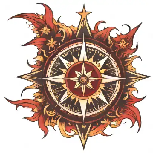 Red Compass Sun Stars Forming The Shape