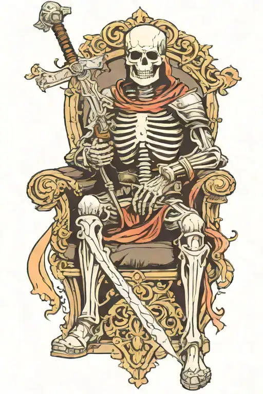 Skeleton Knight On A Throne Holding A Sword