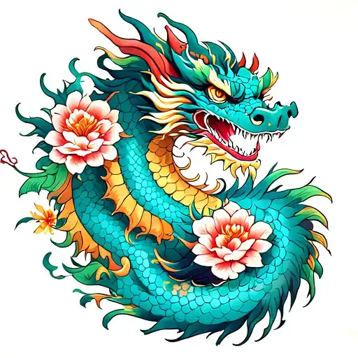 Chinese Dragon Wrapped With Flowers