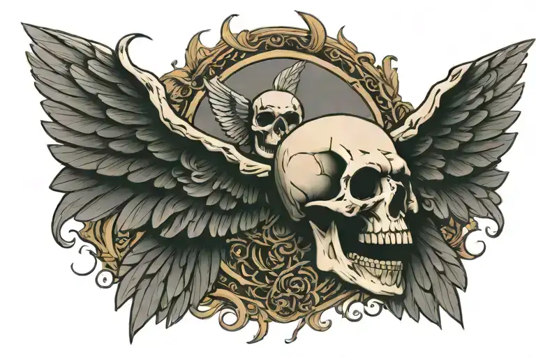 Skull With Wings Flying