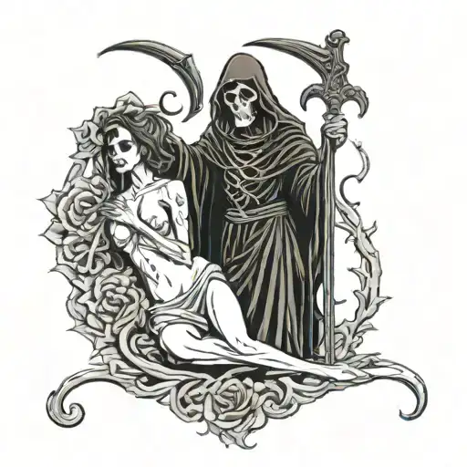 Grim Reaper Giving A Tattoo Female Devil