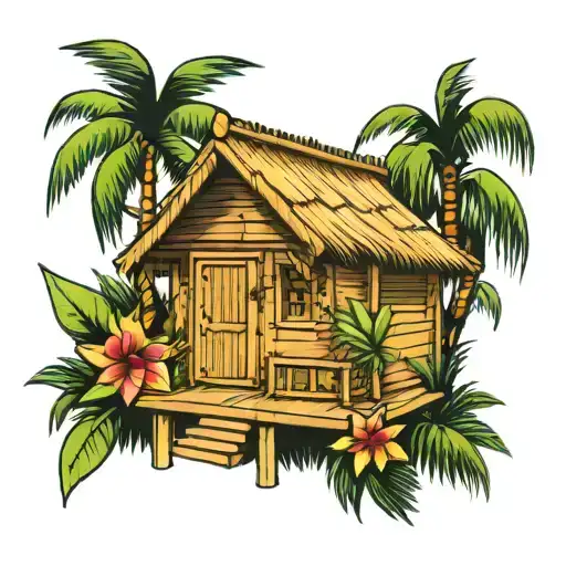 Bamboo Hut With Palm Tree