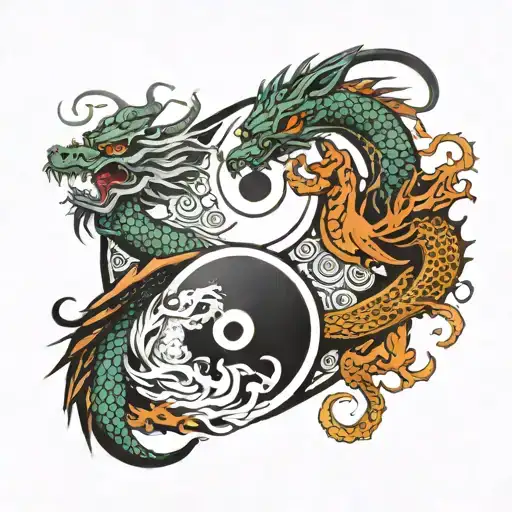 Yin Yang Symbol With Chinese Dragon Wrapped