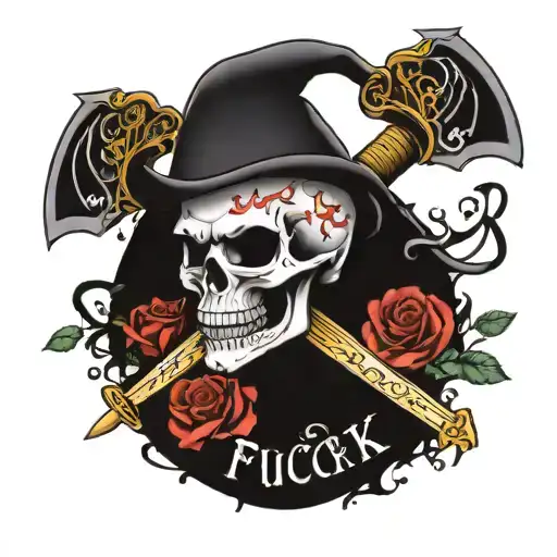 Skull With A Sword With Fuck Cancer Phrase Written