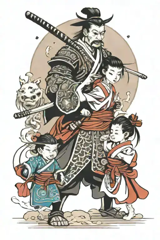 Samurai With Wife And Child